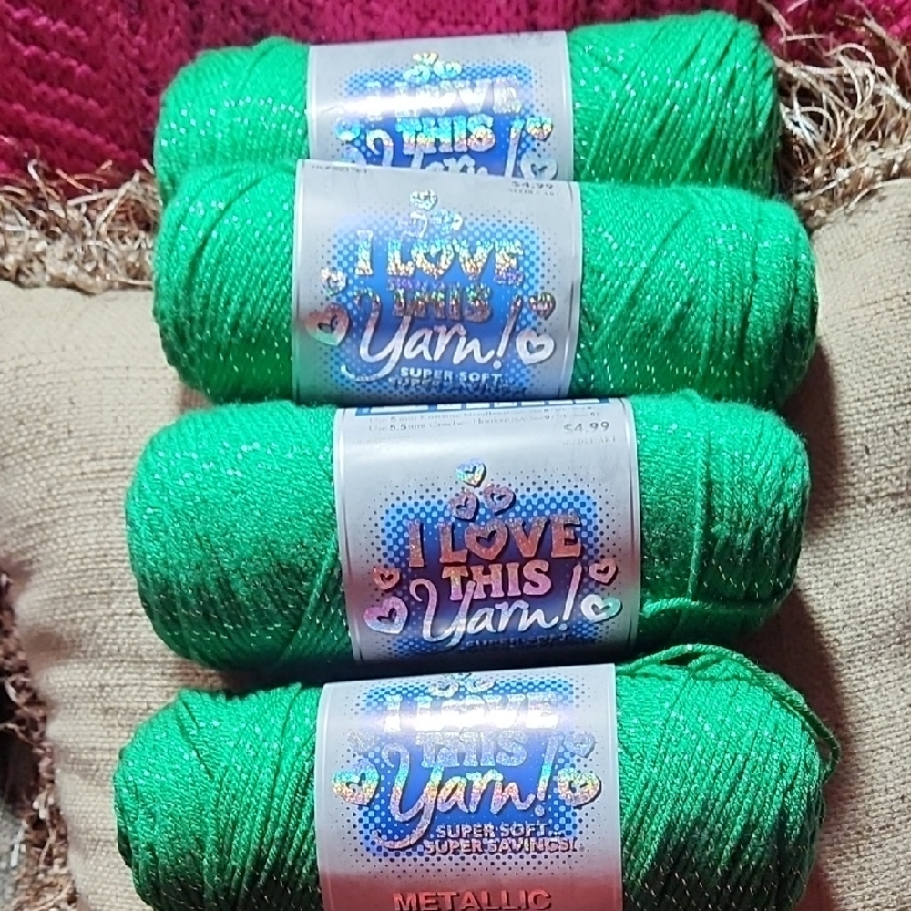 I Love This Yarn Metallic Green Yarn